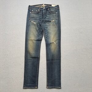Rag & Bone Jeans Men's 28 Blue Dark Wash Skinny Slim Fit Distressed Whiskered